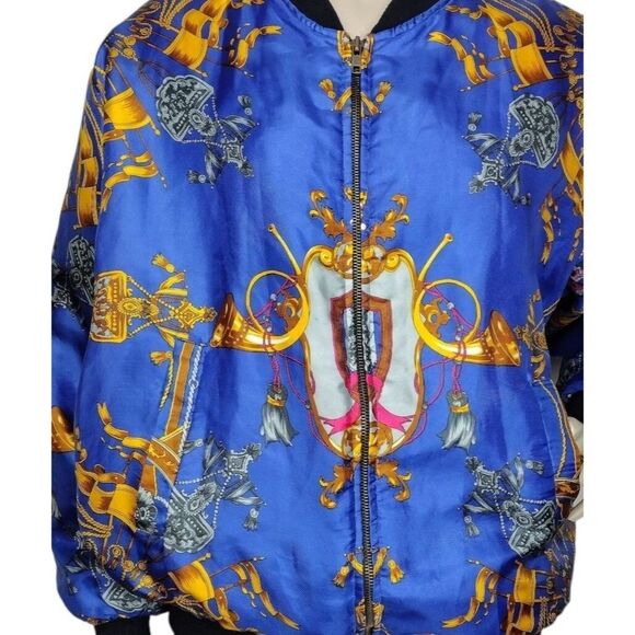 Vintage 80s Baroque Rococo Satin Bomber Jacket Quilted Lining Unisex Adult OSFM - Picture 8 of 12